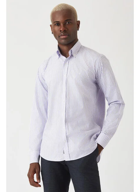 Bisse Men's Regular Fit Long Sleeve Patterned Shirt LILA GM22Y221016_C44