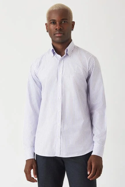 Bisse Men's Regular Fit Long Sleeve Patterned Shirt LILA GM22Y221016_C44