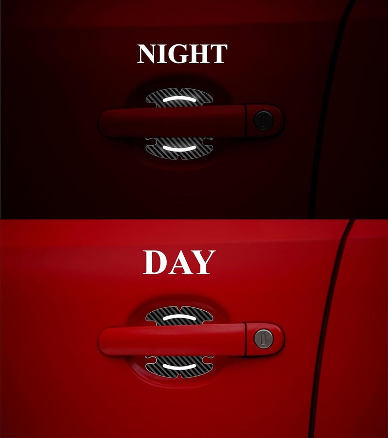 BIG FLAG BFRC 3D Carbon Fiber Car Door Handle Cup Scratch Guard with Reflector Sticker Universal for All Cars (Pack of 4) (3DREFVAR) (White) - Image 2