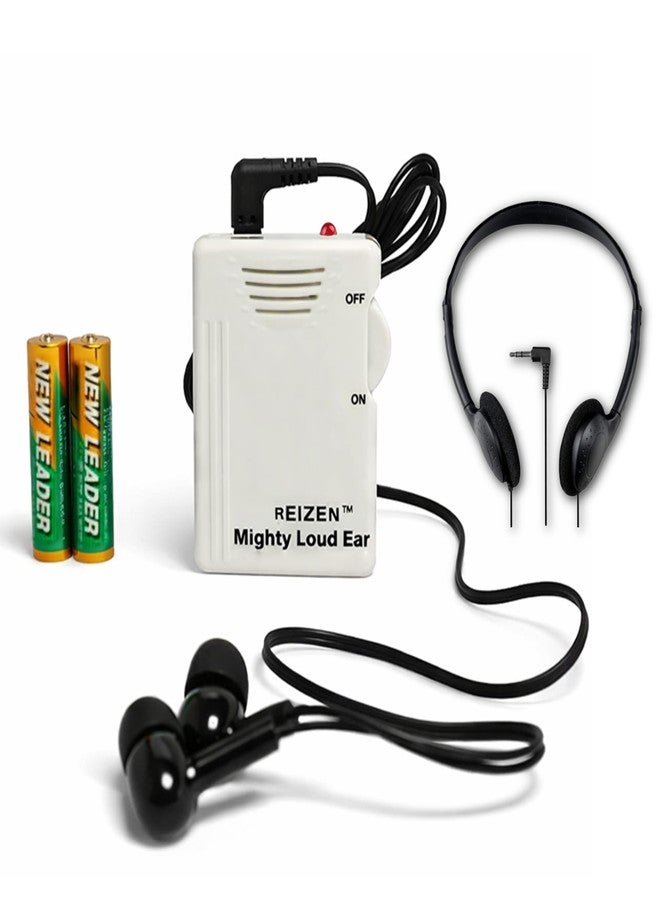 Reizen Mighty Loud Ear 120dB Personal Sound Hearing Amplifier with Earphones and Extra Headphones - Image 1