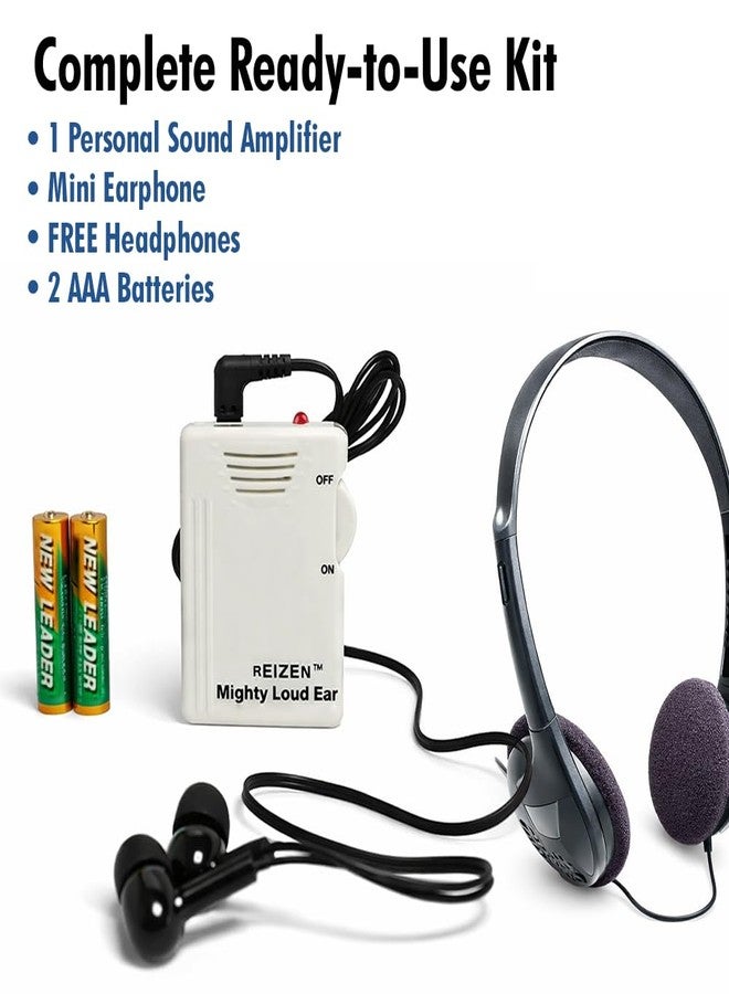 Reizen Mighty Loud Ear 120dB Personal Sound Hearing Amplifier with Earphones and Extra Headphones - Image 4