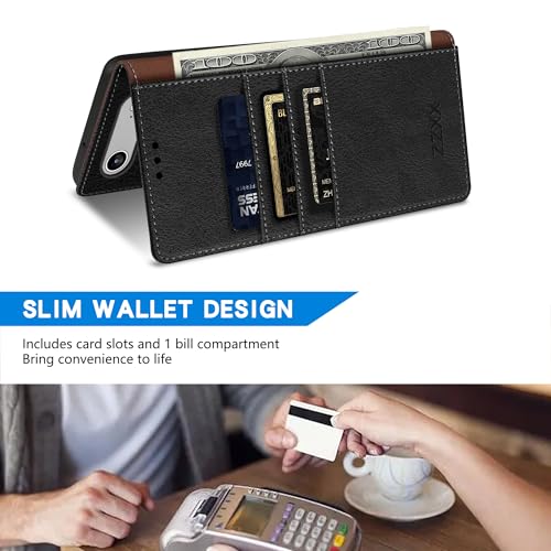 ZZXX for iPhone 17 Air Wallet Case with [RFID Blocking] Card Slot Kickstand Magnetic Closure Leather Flip Fold Protective Phone Case for iPhone 17 Air Case Wallet(Black-6.6 inch) - Image 4