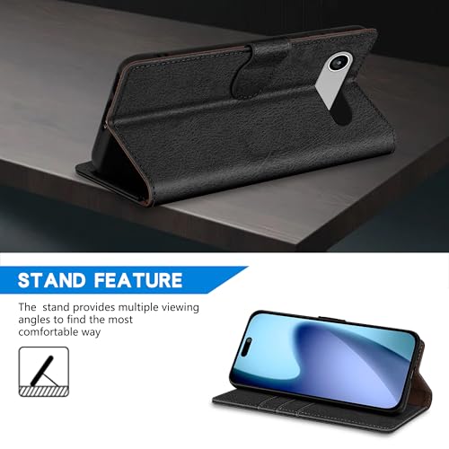 ZZXX for iPhone 17 Air Wallet Case with [RFID Blocking] Card Slot Kickstand Magnetic Closure Leather Flip Fold Protective Phone Case for iPhone 17 Air Case Wallet(Black-6.6 inch) - Image 5
