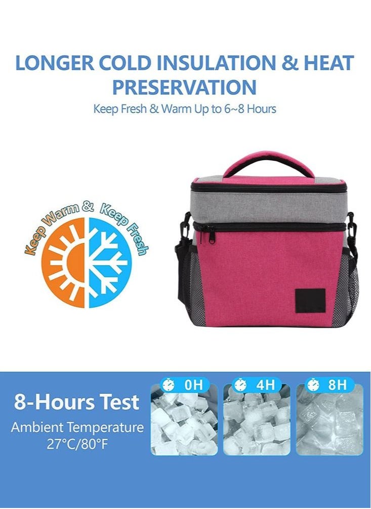 Perfii Adjustable Shoulder Strap Insulated Lunch Bag 8L Dual Zipper Wide Open Leakproof Cooler & Warmer Thermal Lunch Tote for Office Camping Hiking Outdoor Picnic and Beach Use  - Image 4