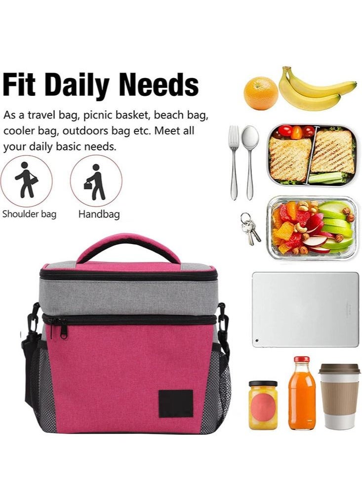 Perfii Adjustable Shoulder Strap Insulated Lunch Bag 8L Dual Zipper Wide Open Leakproof Cooler & Warmer Thermal Lunch Tote for Office Camping Hiking Outdoor Picnic and Beach Use  - Image 2