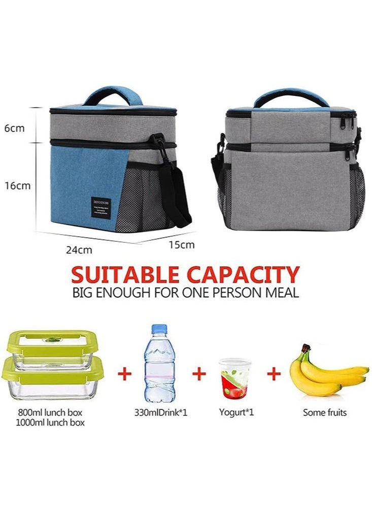 Perfii Adjustable Shoulder Strap Insulated Lunch Bag 8L Dual Zipper Wide Open Leakproof Cooler & Warmer Thermal Lunch Tote for Office Camping Hiking Outdoor Picnic and Beach Use  - Image 5