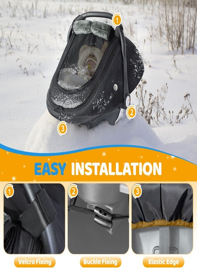 IvyWind Winter Baby Car Seat Cover, Universal Carseat Cover for Babies with Breathable Mesh Window, Cozy and Warm Car Seat Covers for Cold Weather, Kick-Proof Infant Carseat Canopy for Boy Girl, Black - Image 5