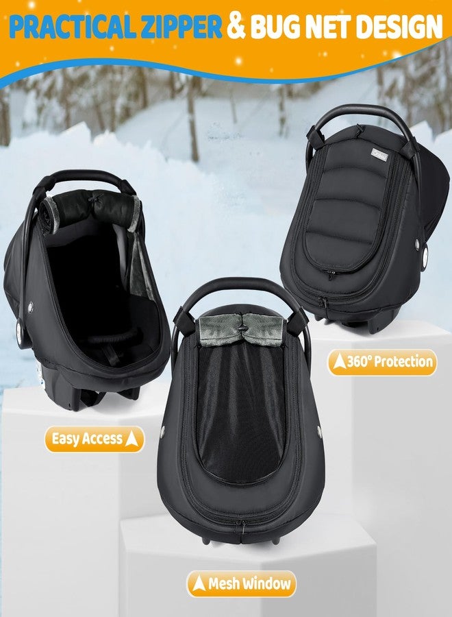 IvyWind Winter Baby Car Seat Cover, Universal Carseat Cover for Babies with Breathable Mesh Window, Cozy and Warm Car Seat Covers for Cold Weather, Kick-Proof Infant Carseat Canopy for Boy Girl, Black - Image 3