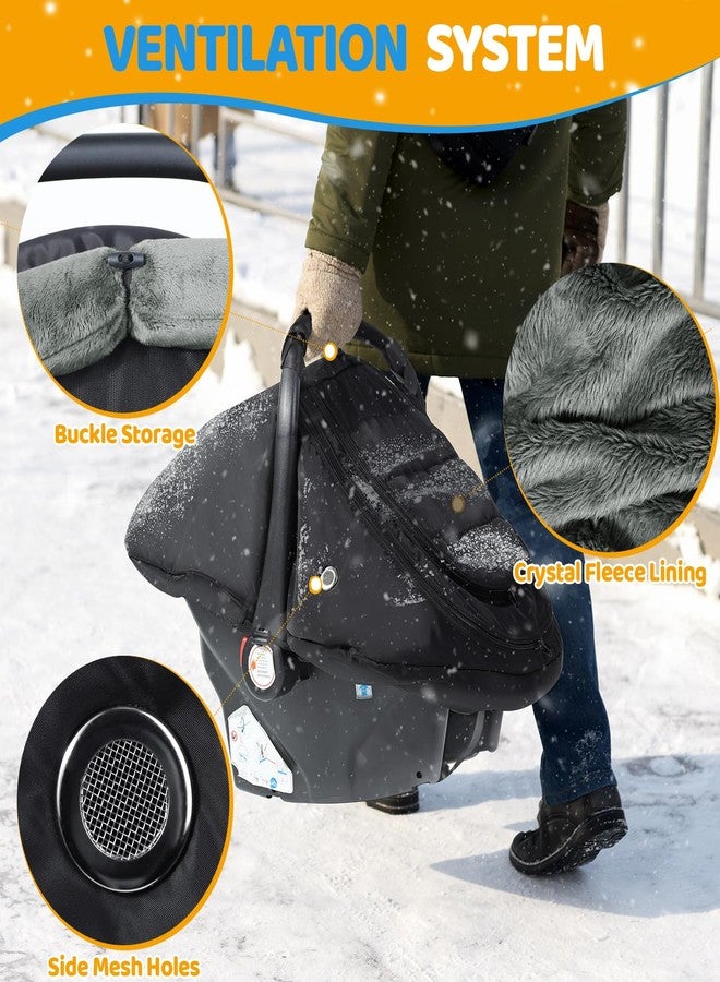 IvyWind Winter Baby Car Seat Cover, Universal Carseat Cover for Babies with Breathable Mesh Window, Cozy and Warm Car Seat Covers for Cold Weather, Kick-Proof Infant Carseat Canopy for Boy Girl, Black - Image 4
