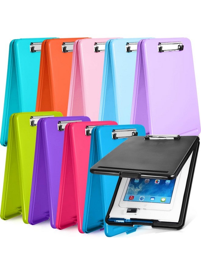 تشينكو 10 قطع من لوح الحافظة مع تخزين لوح الحافظة البلاستيكي للتمريض لوح الحافظة القابل للطي مع مشبك منخفض الارتفاع للمنزل والمكتب والمدرسة، مقاس 9.5 × 13.5 بوصة (لون مشرق) - Image 1