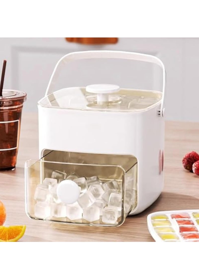Ice Cube Trays, with Lid and Bin, Square Ice Cube Maker, Easy Release, 48 Gride Ice Cube Mold, Small Pellet Ice Maker for Whiskey, Cocktails, Juice, Coffee and Homemade, Keep Drinks Chilled, White