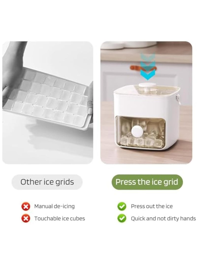 Ice Cube Trays, with Lid and Bin, Square Ice Cube Maker, Easy Release, 48 Gride Ice Cube Mold, Small Pellet Ice Maker for Whiskey, Cocktails, Juice, Coffee and Homemade, Keep Drinks Chilled, White