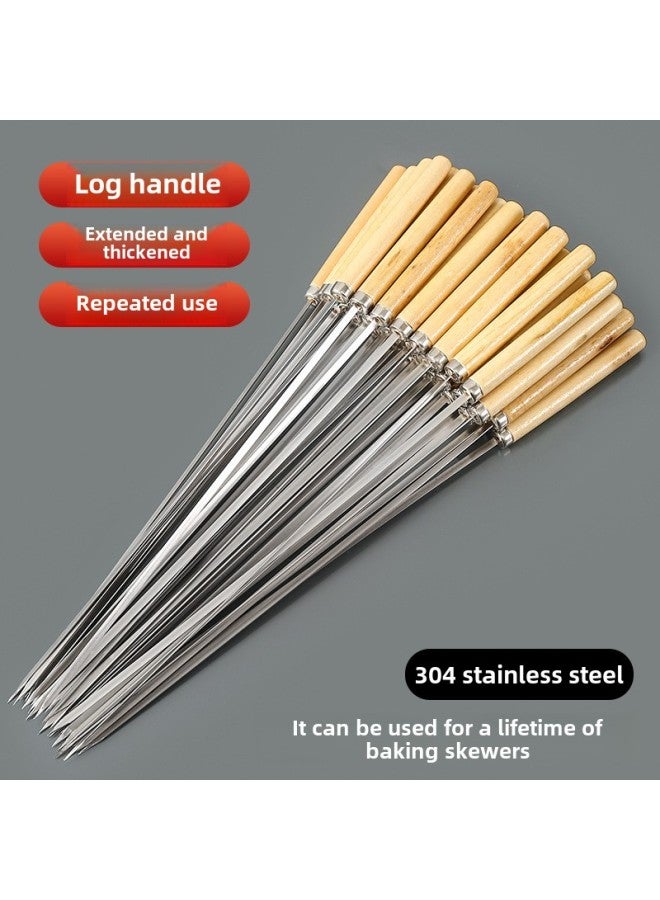 Barbecue Skewer 304 Stainless Steel Roasting Needle Wooden Handle Flat Skewer Mutton Skewers Barbecue Iron Skewer Special Tools-Specification:Ready Stock Shipped Quickly-Colour:304 Stainless Steel Material [50 Pieces] With Wooden Handle  - Image 2