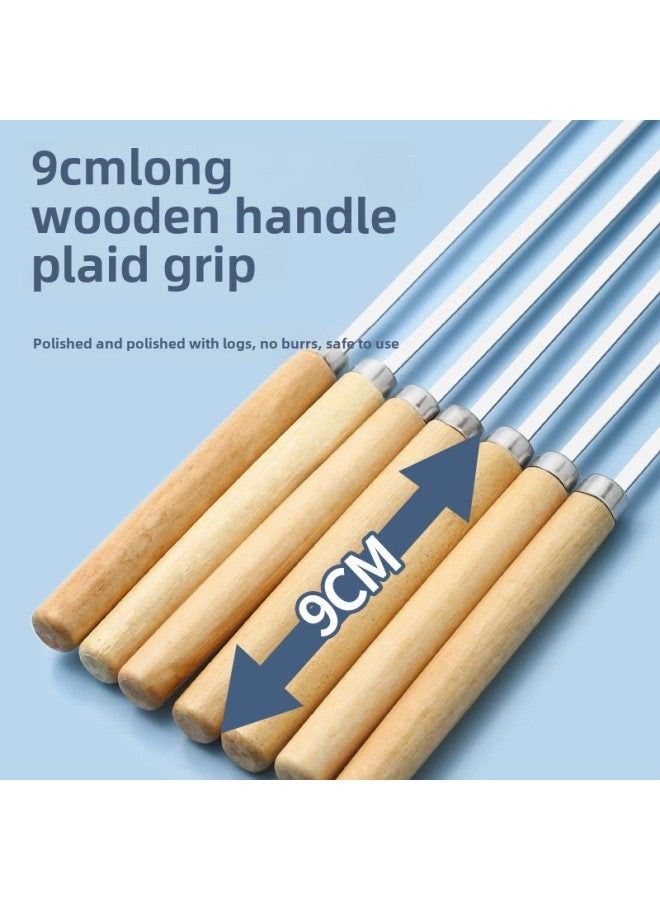 Barbecue Skewer 304 Stainless Steel Roasting Needle Wooden Handle Flat Skewer Mutton Skewers Barbecue Iron Skewer Special Tools-Specification:Ready Stock Shipped Quickly-Colour:304 Stainless Steel Material [50 Pieces] With Wooden Handle  - Image 3