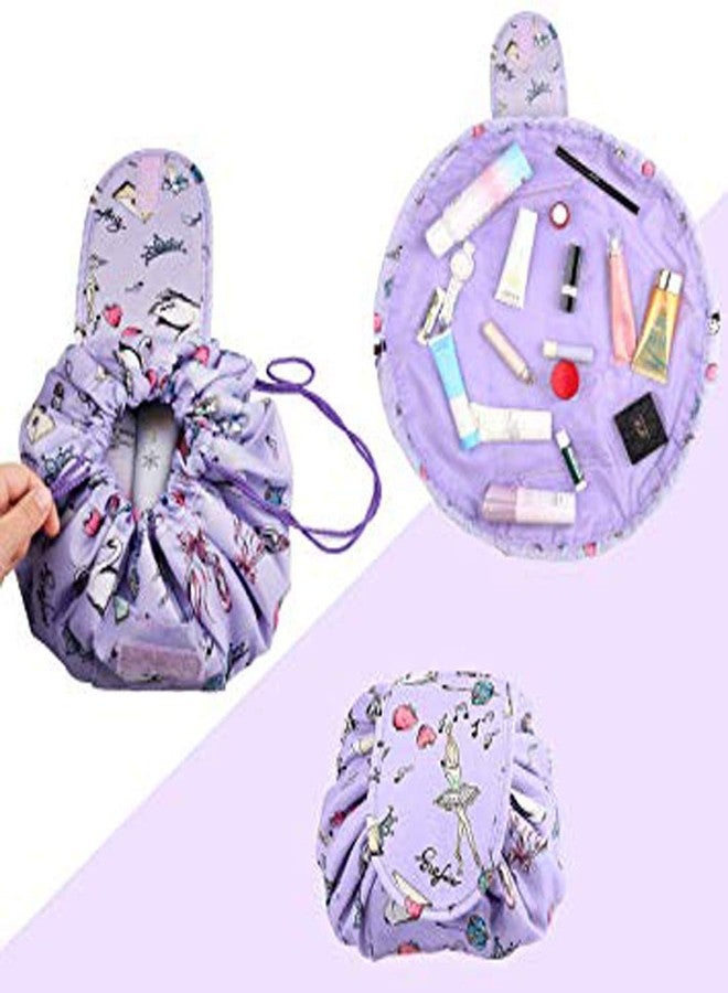 ERHETUS Women's Convenient & Waterproof Lazy Cosmetic Bag with Drawstrings | Portable Storage Makeup Organizer for Girls | Large Capacity Toiletry Bags | Multifunction Travel Pouches (Purple Queen) - Image 2