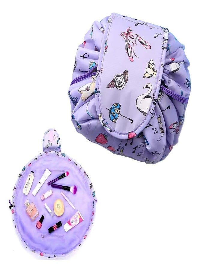 ERHETUS Women's Convenient & Waterproof Lazy Cosmetic Bag with Drawstrings | Portable Storage Makeup Organizer for Girls | Large Capacity Toiletry Bags | Multifunction Travel Pouches (Purple Queen) - Image 1