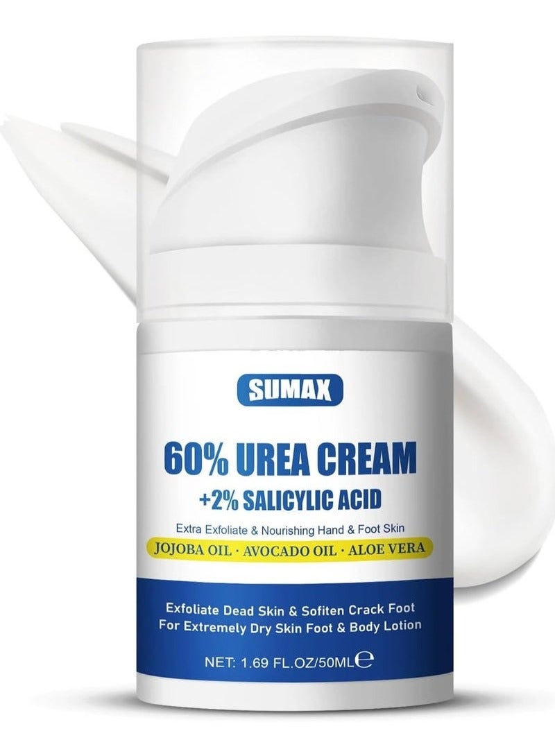 SUMAX 60% Urea Foot Cream with 2% Salicylic Acid, Intense Hydration Moisturizer for Dry Cracked Feet, Hands, and Body, Softens and Exfoliates Dead Skin, 50ml - Image 1