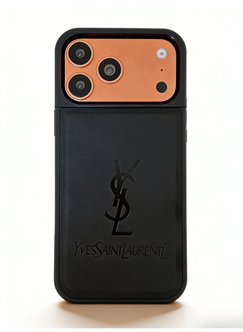 سانت لوران Saint Laurent YSL Logo Embossed Leather iPhone 16/17 Pro Max Case, Black - Image 4
