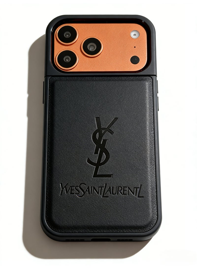 سانت لوران Saint Laurent YSL Logo Embossed Leather iPhone 16/17 Pro Max Case, Black - Image 5