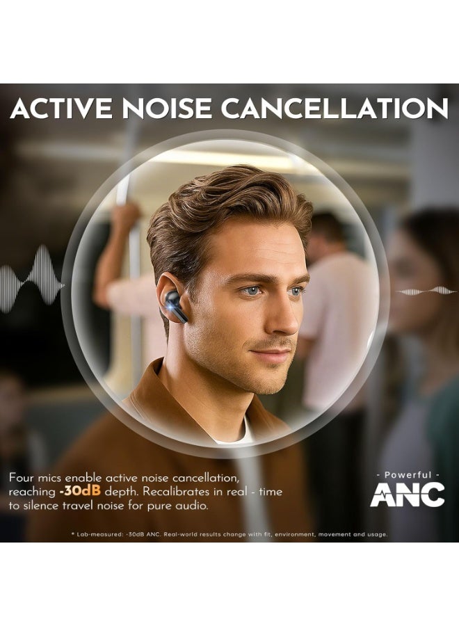 Garlo True Wireless Earbuds Bluetooth Earphones with Active Noise Cancellation Headphones Wireless 4 Mic Clear Calls in Ear Buds 40H Led Display, Multipoint Connect, Deep Bass Earbuds, ANC Waterproof - Image 4