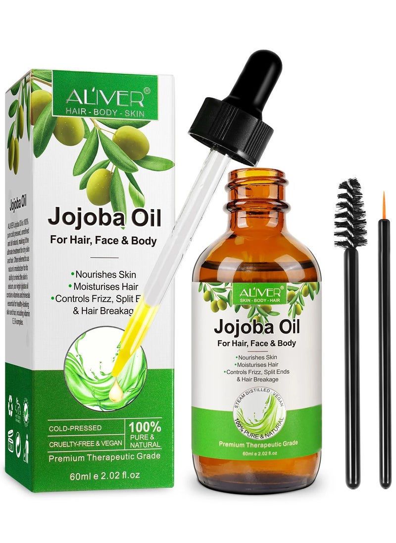 ALIVER - Organic Jojoba Oil 100% Pure Natural and Cold Pressed for Hair Face Body Nails Rich in Vitamin E for Healthy Skin Hair Breakage and Split Ends - Image 1