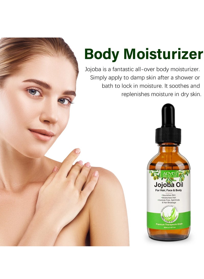 ALIVER - Organic Jojoba Oil 100% Pure Natural and Cold Pressed for Hair Face Body Nails Rich in Vitamin E for Healthy Skin Hair Breakage and Split Ends - Image 1