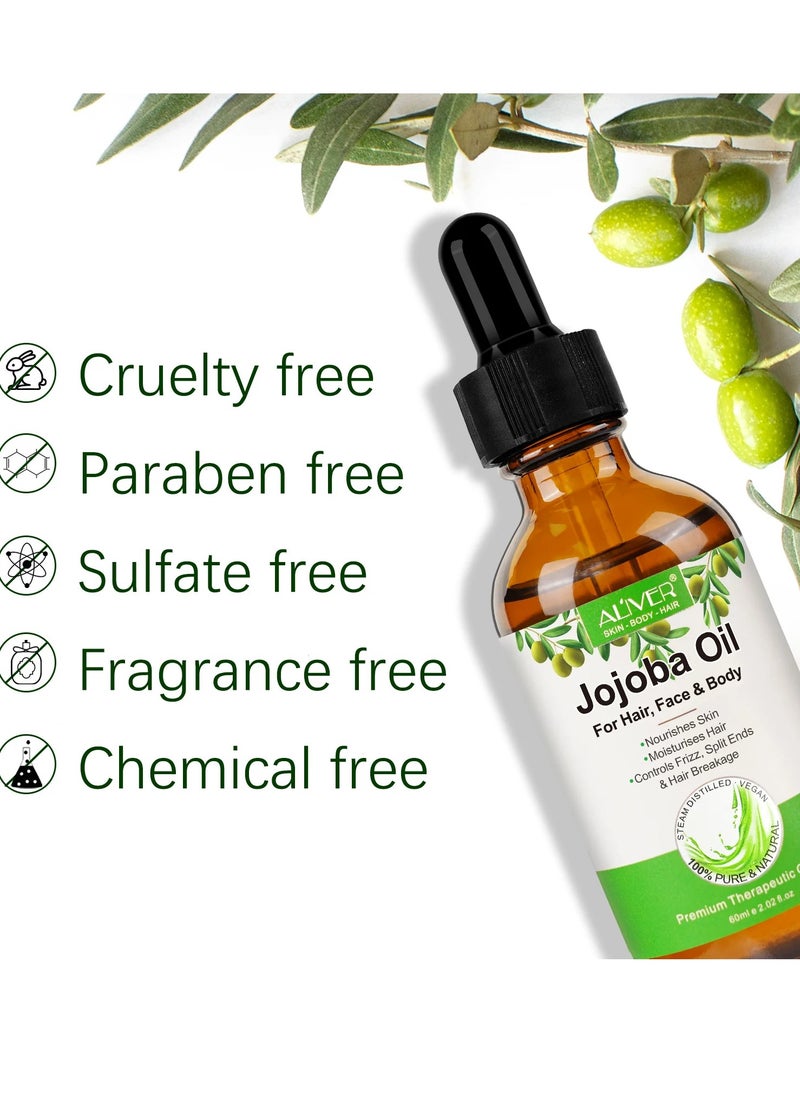 ALIVER - Organic Jojoba Oil 100% Pure Natural and Cold Pressed for Hair Face Body Nails Rich in Vitamin E for Healthy Skin Hair Breakage and Split Ends - Image 1