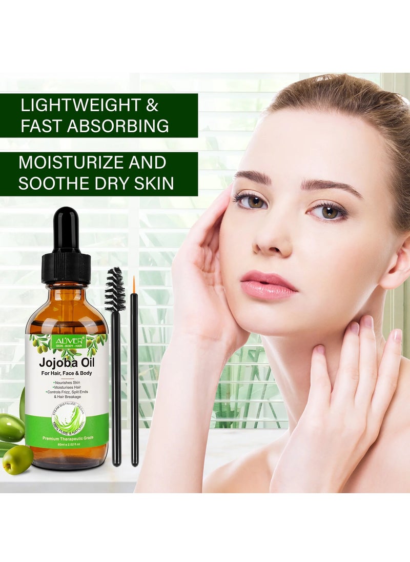 ALIVER - Organic Jojoba Oil 100% Pure Natural and Cold Pressed for Hair Face Body Nails Rich in Vitamin E for Healthy Skin Hair Breakage and Split Ends - Image 1