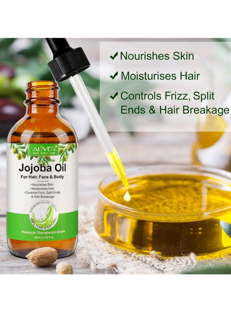 ALIVER - Organic Jojoba Oil 100% Pure Natural and Cold Pressed for Hair Face Body Nails Rich in Vitamin E for Healthy Skin Hair Breakage and Split Ends - Image 1