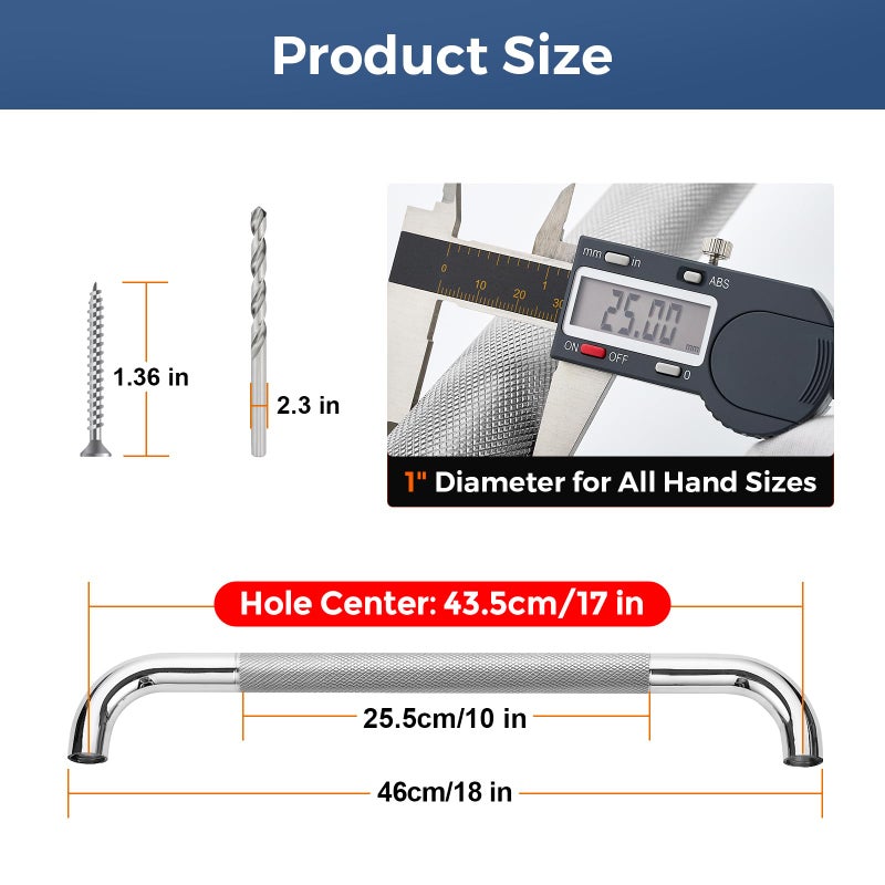 JOY DECOR 18 Inch Grab Bars for Shower, Stainless Steel Safety Handicap Grab Bars for Bathroom, Anti-Slip Shower Handle, Wall Mounted (2 Pack, Polished Nickel) - Image 2