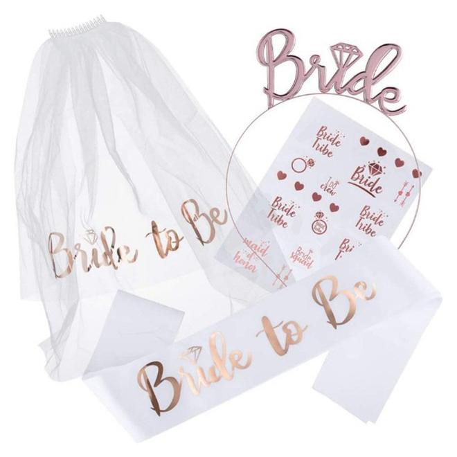 4 عبوات من مجموعة زينة الزفاف ، وشاح الزفاف ، تاج الرأس ، وشاح طول الكتف ، ملصقات زينة ، لوازم الحفلات وديكورات دش الزفاف - Image 1