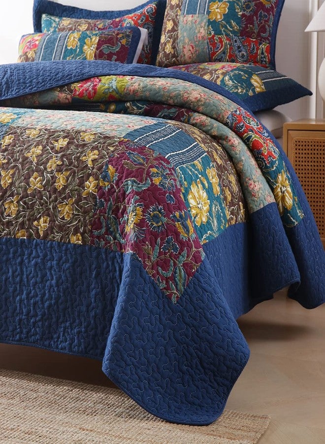 VISIMISI Cotton Bedspread Quilt Sets Reversible Bedding Coverlet Sets,3 Pieces Paisley Vintage Floral Rustic Patchwork Bedspread, King Size - Image 4