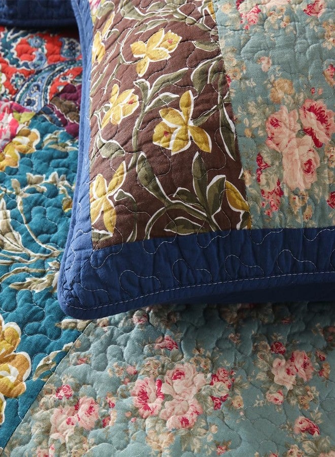 VISIMISI Cotton Bedspread Quilt Sets Reversible Bedding Coverlet Sets,3 Pieces Paisley Vintage Floral Rustic Patchwork Bedspread, King Size - Image 5