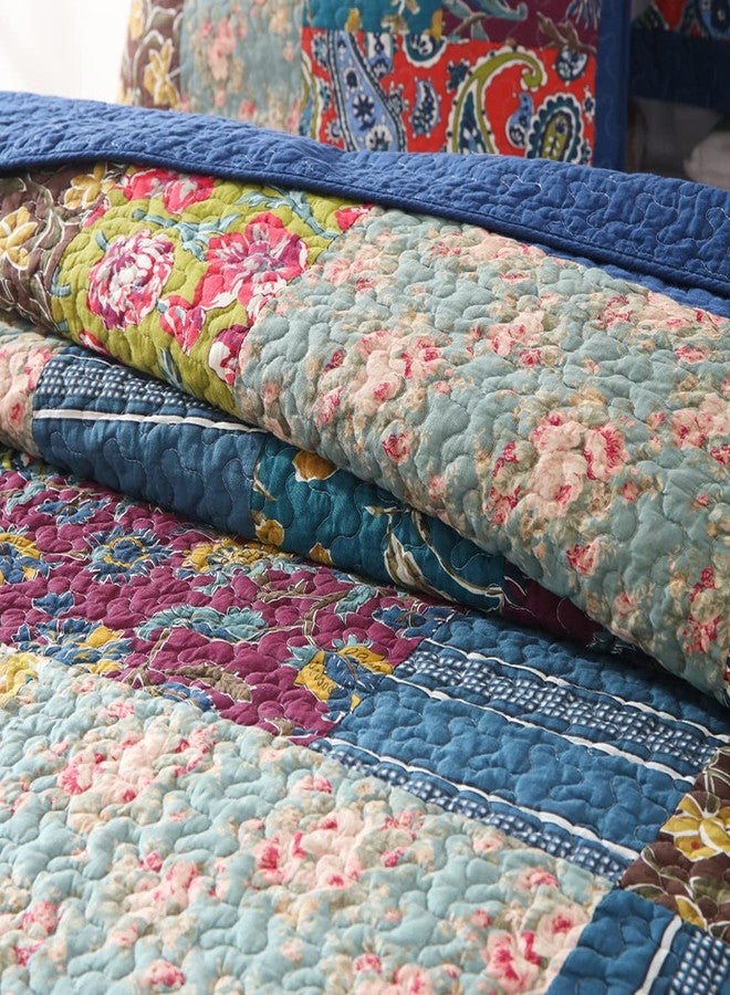 VISIMISI Cotton Bedspread Quilt Sets Reversible Bedding Coverlet Sets,3 Pieces Paisley Vintage Floral Rustic Patchwork Bedspread, King Size - Image 3