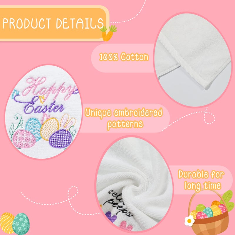 NEWLIGHTURE Easter Hand Towels 100% Cotton Embroidered Happy Easter Bunny Decorative Bathroom Kitchen Dish Towels Set Gift Set of 2 14x29inch - Image 4
