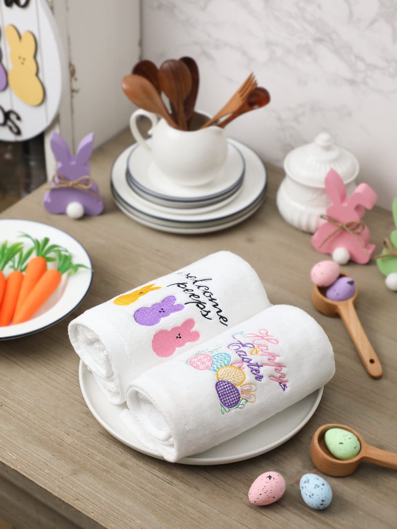 NEWLIGHTURE Easter Hand Towels 100% Cotton Embroidered Happy Easter Bunny Decorative Bathroom Kitchen Dish Towels Set Gift Set of 2 14x29inch - Image 5
