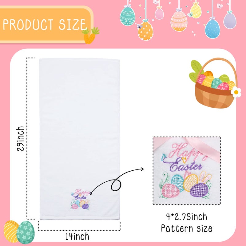 NEWLIGHTURE Easter Hand Towels 100% Cotton Embroidered Happy Easter Bunny Decorative Bathroom Kitchen Dish Towels Set Gift Set of 2 14x29inch - Image 3