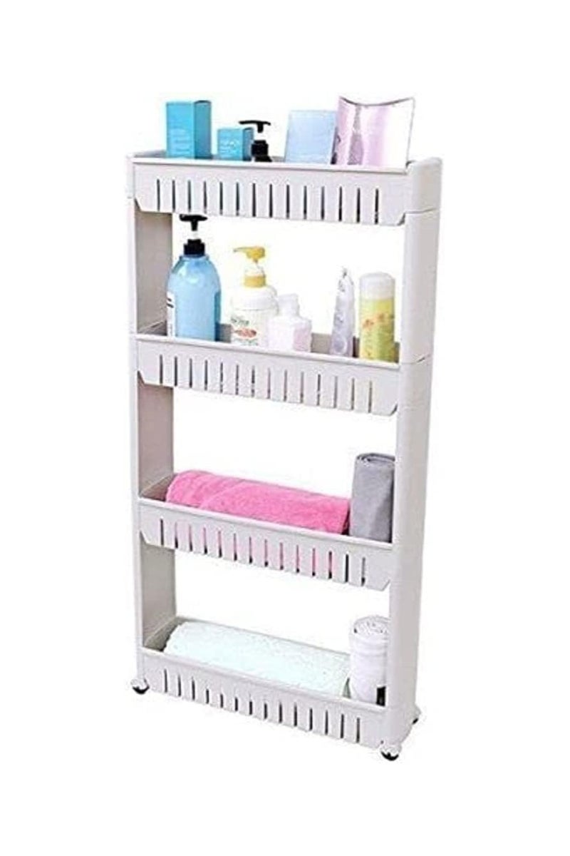 Kitchen and bathroom organizer with 4 shelves and 4 wheels for easy movement and transport - white - Image 1