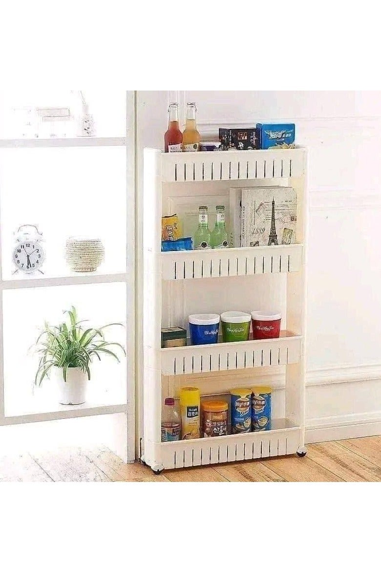 Kitchen and bathroom organizer with 4 shelves and 4 wheels for easy movement and transport - white - Image 2