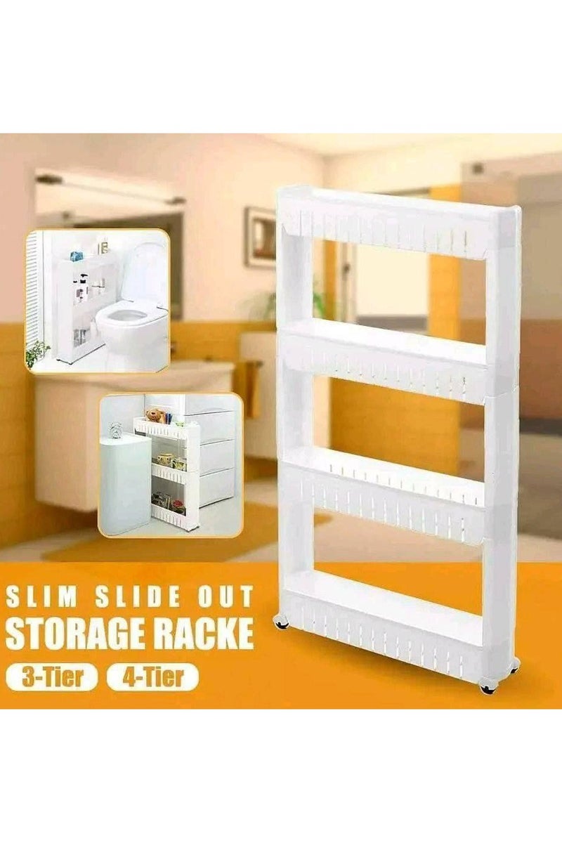 Kitchen and bathroom organizer with 4 shelves and 4 wheels for easy movement and transport - white - Image 3