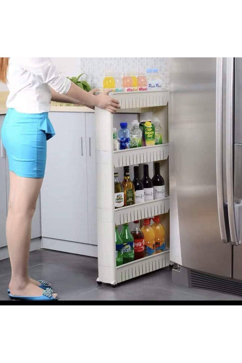 Kitchen and bathroom organizer with 4 shelves and 4 wheels for easy movement and transport - white - Image 4