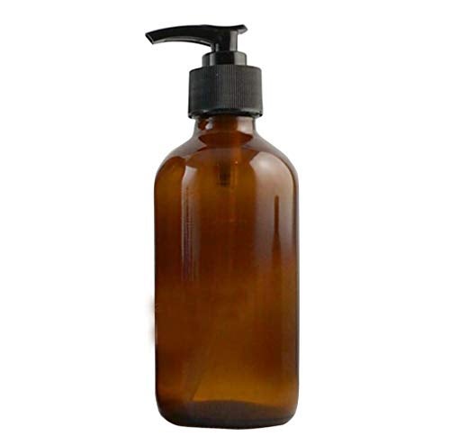 ericotry 250ML 8oz Empty Refillable Amber Glass Bottle Bottle with Black Lotion Pump Lotion Dispenser Round Glass Bottles for Essential Oils Aromatherapy DIY Home Kitchen - Image 1