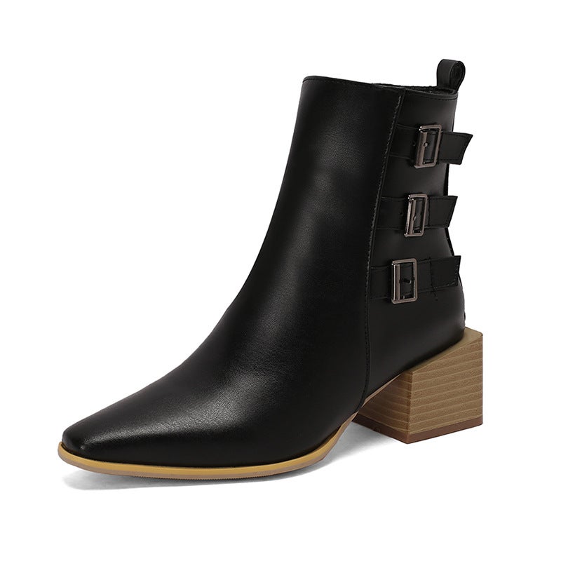 Source Comfortable Square Heel Women'S Shoes 40-50 Plus Size Winter Joker Low Boots - Image 1