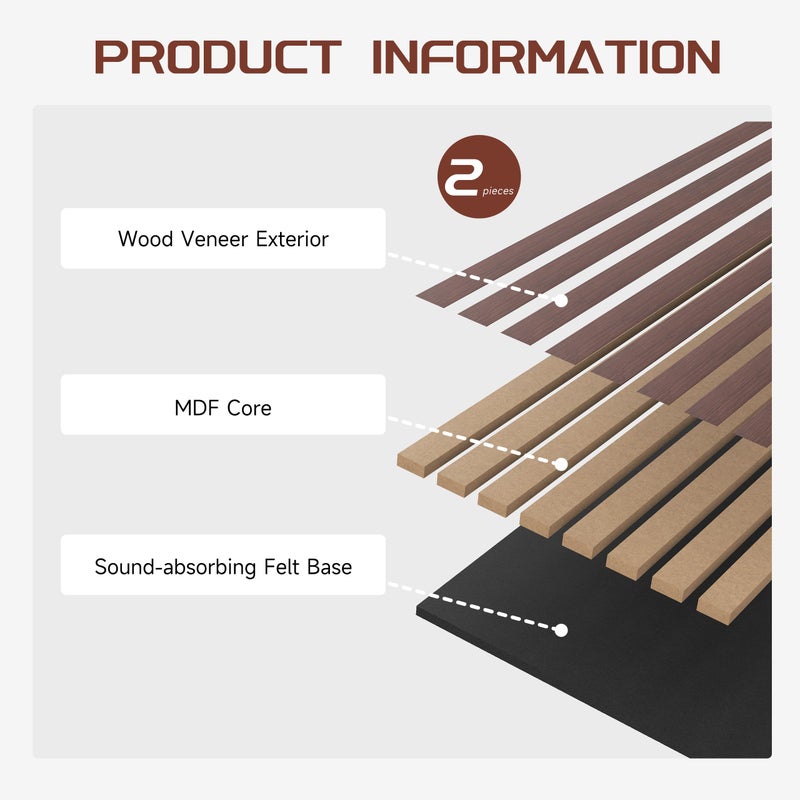 POHARE Wood Slat Wall Panels, 2 Pack 8 x 1 ft Decorative Wood Panels for Wall,Stylish Wall Panels for Interior Wall Decor, Modern Acoustic Wood Wall Panels with Felt Backing, Walnut - Image 5