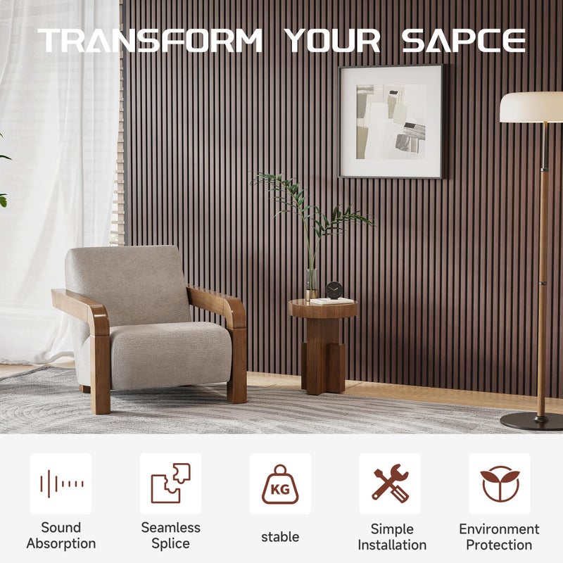 POHARE Wood Slat Wall Panels, 2 Pack 8 x 1 ft Decorative Wood Panels for Wall,Stylish Wall Panels for Interior Wall Decor, Modern Acoustic Wood Wall Panels with Felt Backing, Walnut - Image 4
