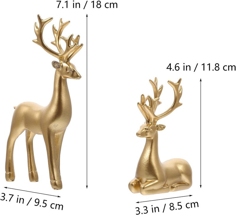 Tim Tim Agro 2 Pack Resin Christmas Reindeer Figurines Deer Statues Elk Sculpture Deer Ornaments for Living Figurine Statues TV Cabinet Home Office Wine Cabinet Decoration (Golden) - Image 5