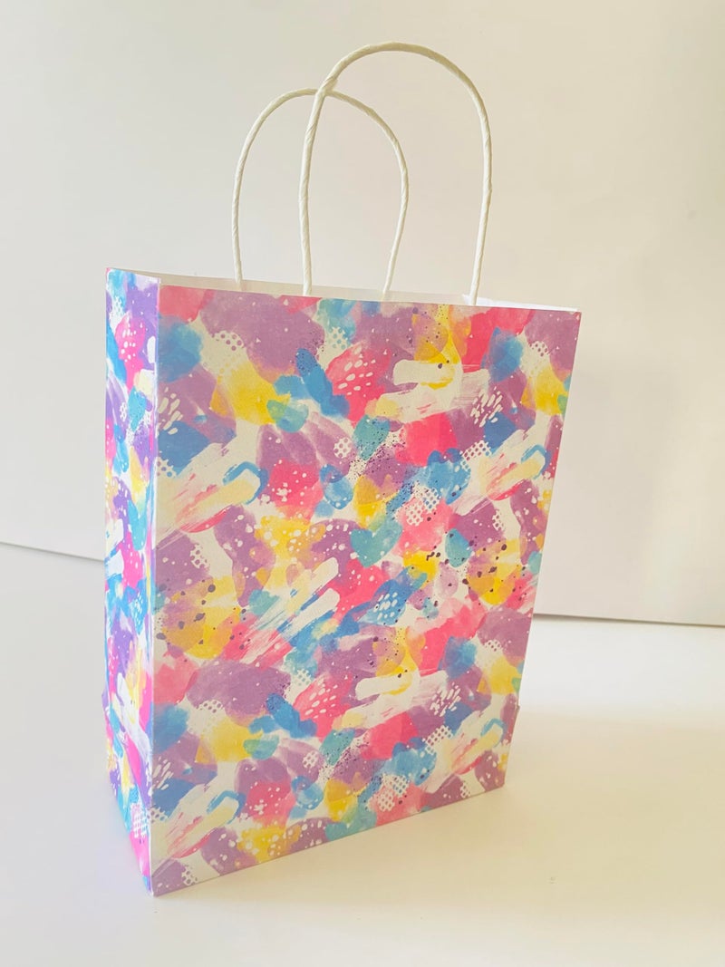 Generic Rp Abstract print multicolor Paper bag,gift bag,party bag,birthday bag,festival occasion bag,baby shower,Valentine,Gifting Bag,Size- 7.5"x3.5"x10", Pack of (10/25) (25) - Image 1
