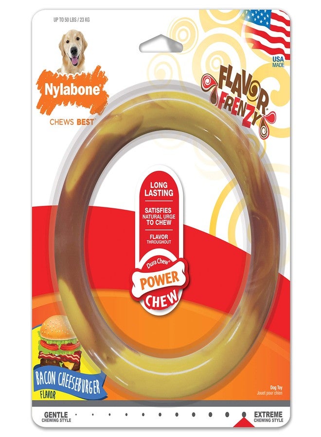 Nylabone Power Chew Flavor Frenzy Ring Chew Toy for Dogs, Indestructible Chew Toys for Aggressive Chewers, Bacon Cheeseburger Flavor, Large/Giant - Up to 50 lbs. (1 Count) - Image 1