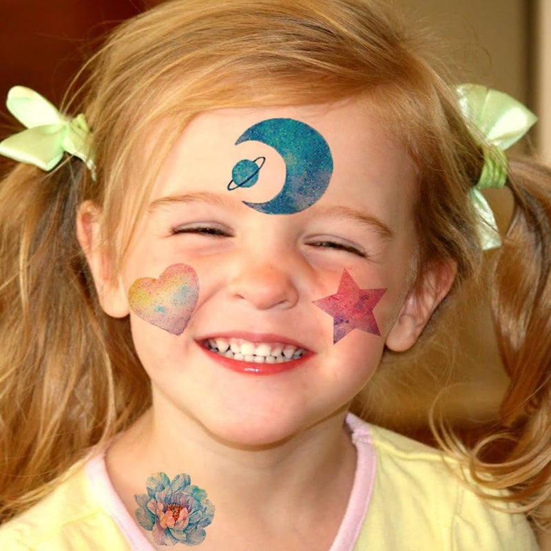 Hohamn Glitter Tattoos for Girls Women, 12 Sheets Glitter Butterfly Moon Flowers Mermaid Temporary Tattoos for Girls Birthday Party Supplies Gifts Decoration - Image 5