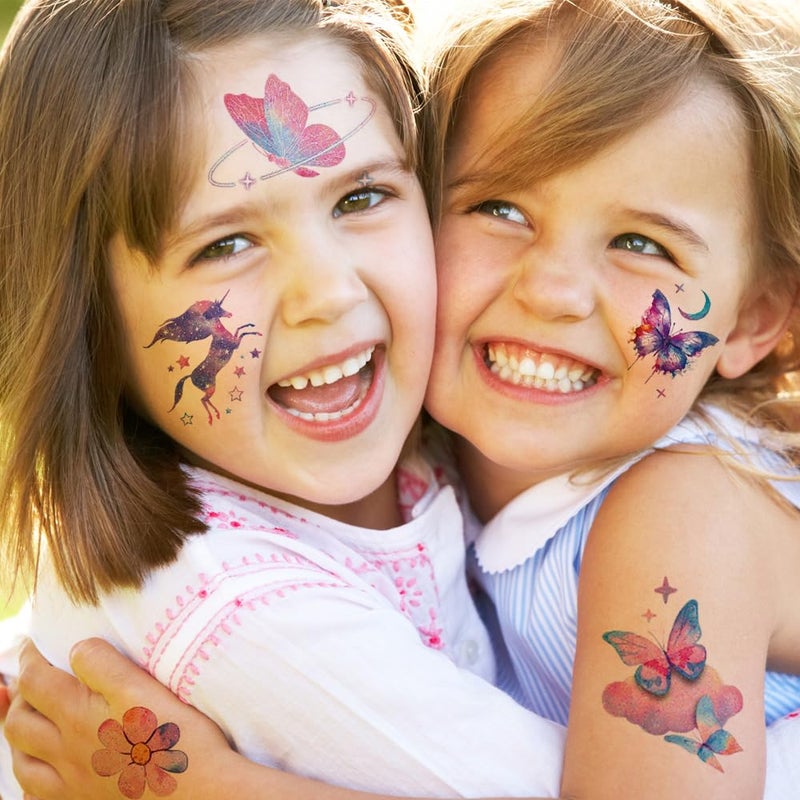 Hohamn Glitter Tattoos for Girls Women, 12 Sheets Glitter Butterfly Moon Flowers Mermaid Temporary Tattoos for Girls Birthday Party Supplies Gifts Decoration - Image 4